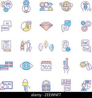 Language acquisition RGB color icons set Stock Vector