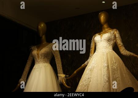 Stylish wedding dresses on mannequins. Stock Photo