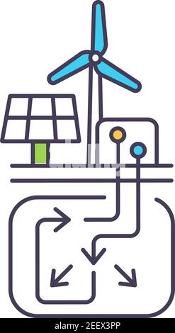 Hybrid energy storage system using compressed air and hydrogen RGB color icon Stock Vector