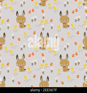 lovely bunny and chick seamless pattern Stock Vector