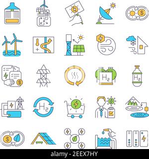 Methods of generating electricity not air pollution RGB color icons set Stock Vector