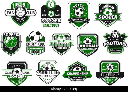 Ball sports logo. Badges for american football, soccer and basketball league.  Volleyball and bowling tournament symbol on shield vector set Stock Vector  Image & Art - Alamy