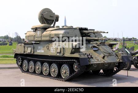 Soviet-made armored vehicles on the Stalin Line Museum grounds, anti-aircraft self-propelled armored vehicle ZSU-23-4 Shilka, Minsk, Belarus Stock Photo