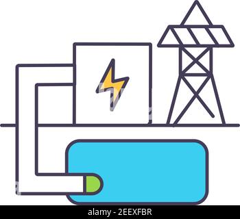 Air engines driving electrical generator to produce electricity RGB color icon Stock Vector