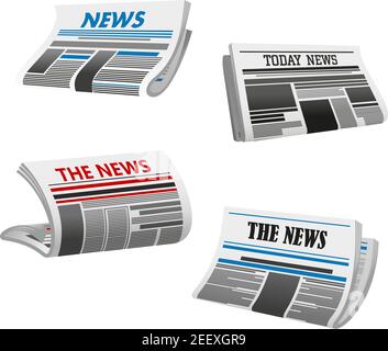 Newspaper icon of folded printed paper news. Front page of daily or weekly newspaper with headline, columns and photo mock-up. Periodical publication Stock Vector