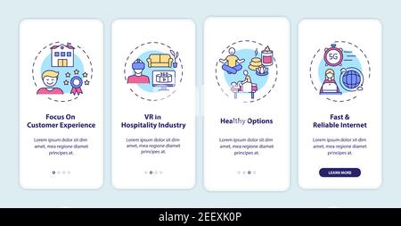 Business travel trends onboarding mobile app page screen with concepts Stock Vector