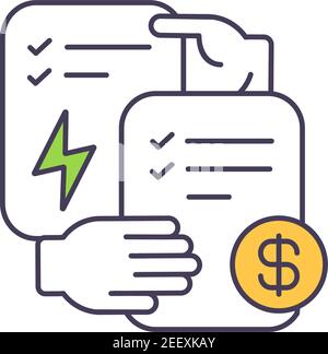Agreements about buying energy of solar panel RGB color icon Stock Vector
