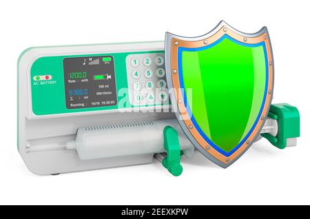 Syringe infusion pump with shield, 3D rendering isolated on white background Stock Photo
