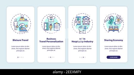 Business travel trends onboarding mobile app page screen with concepts Stock Vector