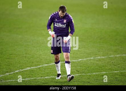 Middlesbrough Goalkeeper Marcus Bettinelli Celebrates His Side S First Goal Of The Game During The Sky Bet Championship Match At Ashton Gate Bristol Stock Photo Alamy