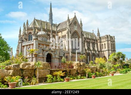 The Collector Earls Garden at Arundel Castle, West Sussex, England, with Arundel Cathedral at the background. Stock Photo