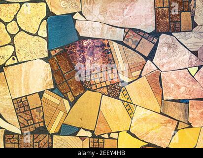 Picasso abstractions style, grunge background with the wild chaotic broken mosaic ceramic tiles Stock Photo