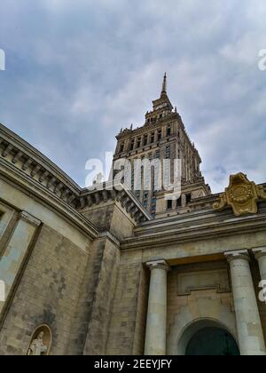 Warsaw June 27 2018 Palace of Culture and Science tower look up Stock Photo