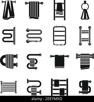 Bathroom heated towel rail icons set, simple style Stock Vector