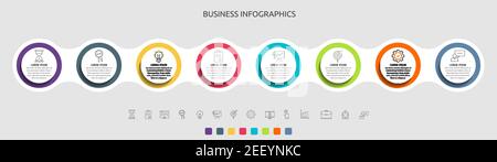 Business vector infographic circles for eight label, diagram, graph, presentations. Concept with 8 options used with content, flowchart, steps, time Stock Vector