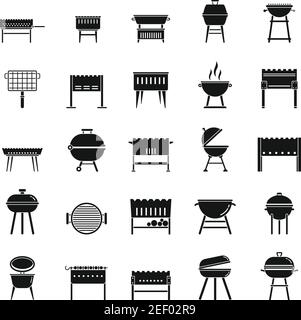 Grill brazier icons set, simple style Stock Vector
