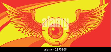 design of a flying eyeball with wings. Stock Vector