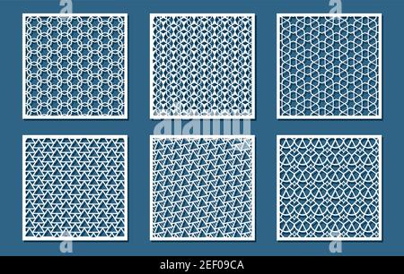 Abstract arabic seamless pattern for laser cutting. Universal greeting card, laser cut panel. Vector illustration. Rectangle A4 Stock Vector