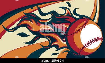 Baseball with flames on colored background vector illustration Stock Vector