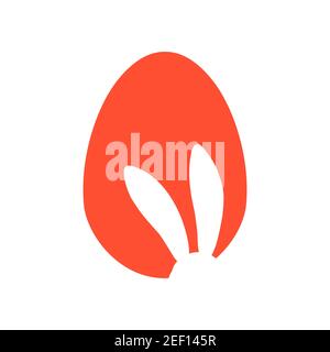 Easter egg shape with bunny ears silhouette on white background - traditional symbol of holiday. Simple eggs hunt - vector illustration. Minimalistic design for card, banner or poster. Stock Vector