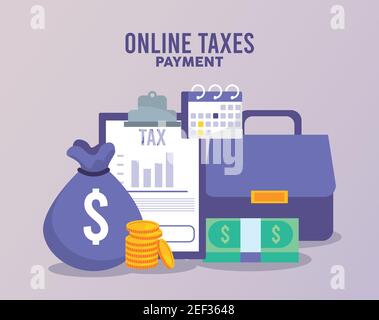 online taxes payment with documents and money vector illustration design Stock Vector