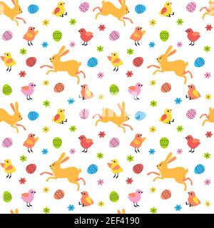 Cute Easter Rabbit, Chicken Seasonal Decorative seamless vector pattern Stock Vector