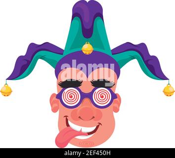 man wearing joker hat and goggles fools day accessories vector illustration design Stock Vector