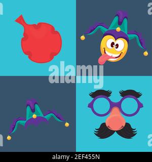 bundle of four april fools day set icons vector illustration design Stock Vector