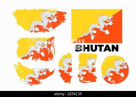 Grunge flag of Bhutan. Vector grunge texture on transparent background. Stock Vector