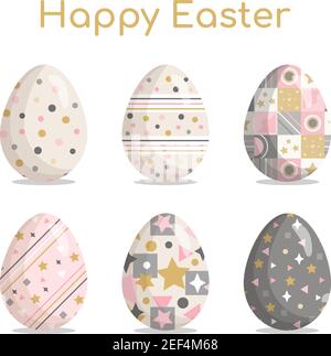 Set of Easter eggs with cute patterns Stock Vector