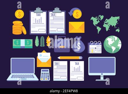 bundle of online taxes payment set icons vector illustration design Stock Vector