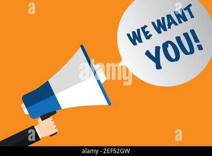 We want you - Megaphone with text in speech bubble - concept job recruitment Stock Vector