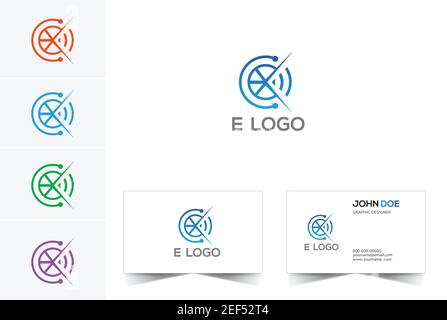 E logo vector template and Business card Stock Vector