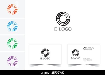 E logo vector template and Business card Stock Vector