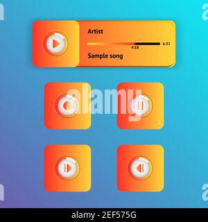 media music video player stylish glossy interface with glass effect buttons. Vector illustration Stock Vector