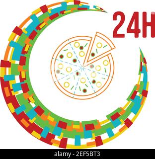 colorful 24h around the clock pizza delivery icon. Vector illustration Stock Vector