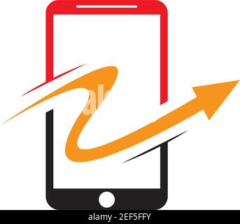 Smartphone logo design. Mobile phone concept sign. Modern electronic technology symbol Vector illustration. Stock Vector