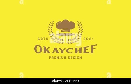 hat chef with bread wheat vintage logo design vector icon symbol illustration Stock Vector
