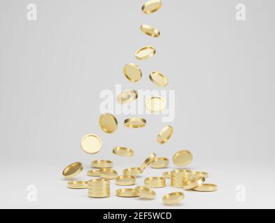 Falling golden coins on a white background. 3d rendering Stock Photo ...