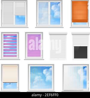 Window blinds colored flat set for office and creative home interior isolated on white background vector illustration Stock Vector