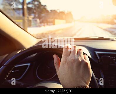 driving a car on a sunny day Stock Photo