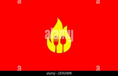 yellow fire with spoon and fork logo design vector icon symbol illustration Stock Vector
