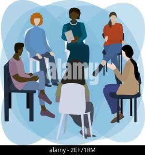 Support group for people with mental illnesses. Group therapy session. Vector illustration Stock Vector
