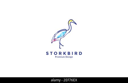 bird stork line colorful logo symbol vector icon design illustration Stock Vector