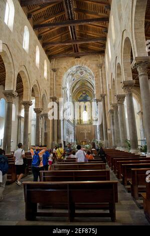 Europe, Italy, Sicily, Cefalù, Byzantine mosaics of Christ, Mary and the Apostles at the Cathedral, Duomo of Cefalu [Cefaú] Sicily Stock Photo