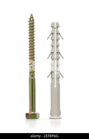 Plastic dowel and screw close up, isolated, photo stacking Stock Photo