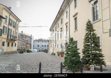 Palazzo Martinengo Cesaresco Novarino with two christmas trees Stock Photo