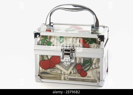 Close-up of a transparent box filled with paper currency Stock Photo