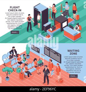 Isometric airport horizontal banners with security gates control and ...