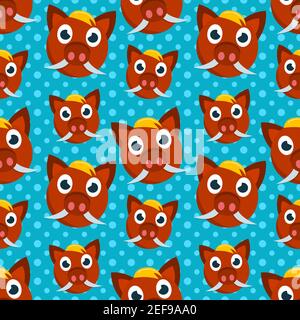 cute boar head  seamless pattern vector illustration Stock Vector